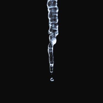 Icicle loosing waterdrop in front of black background